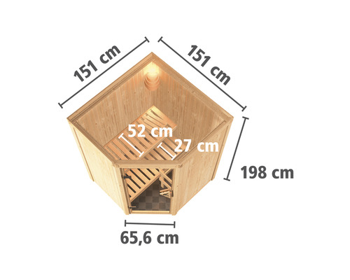 Karibu Larina modulaire sauna inclusief 9 kW kachel en geïntegreerde bedieningseenheid, zonder dakrand, met gebronsde volledig glazen deur