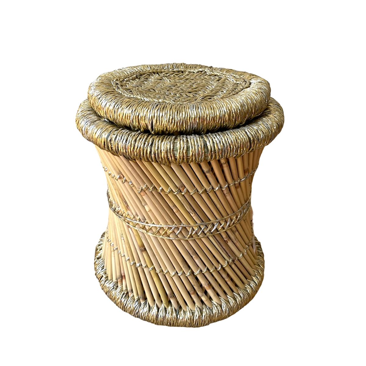 Lot de 2 tabourets rotin- lurex doré Pondie Chérie