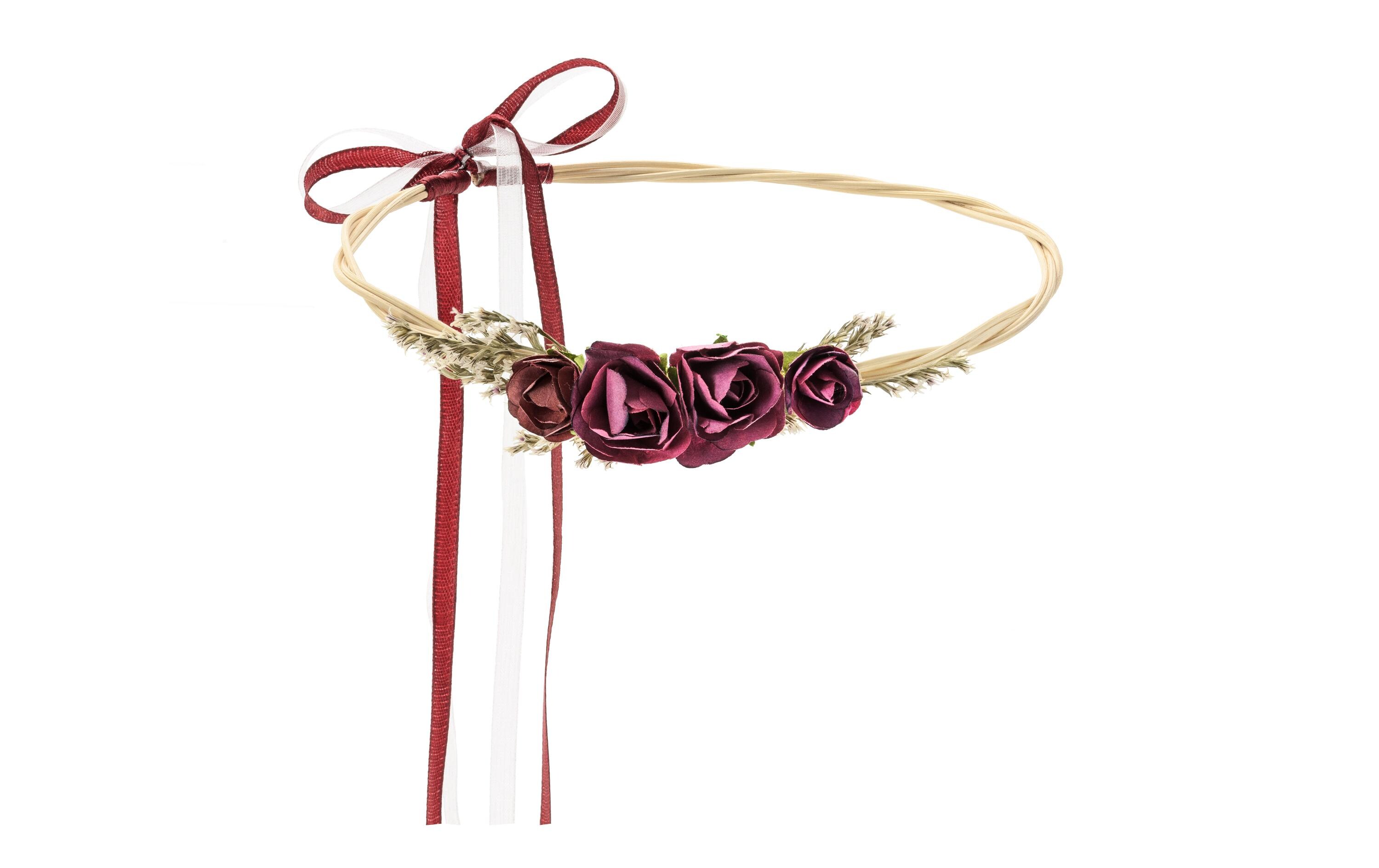 Hochzeitsaccessoire Blumenkranz 18 cm, WeinrotBlütenkranz als Haarschmuck für die Hochzeitsfrisur der Braut oder die Haare der Brautjungfern oder eine sommerliche Frisur für andere Partys