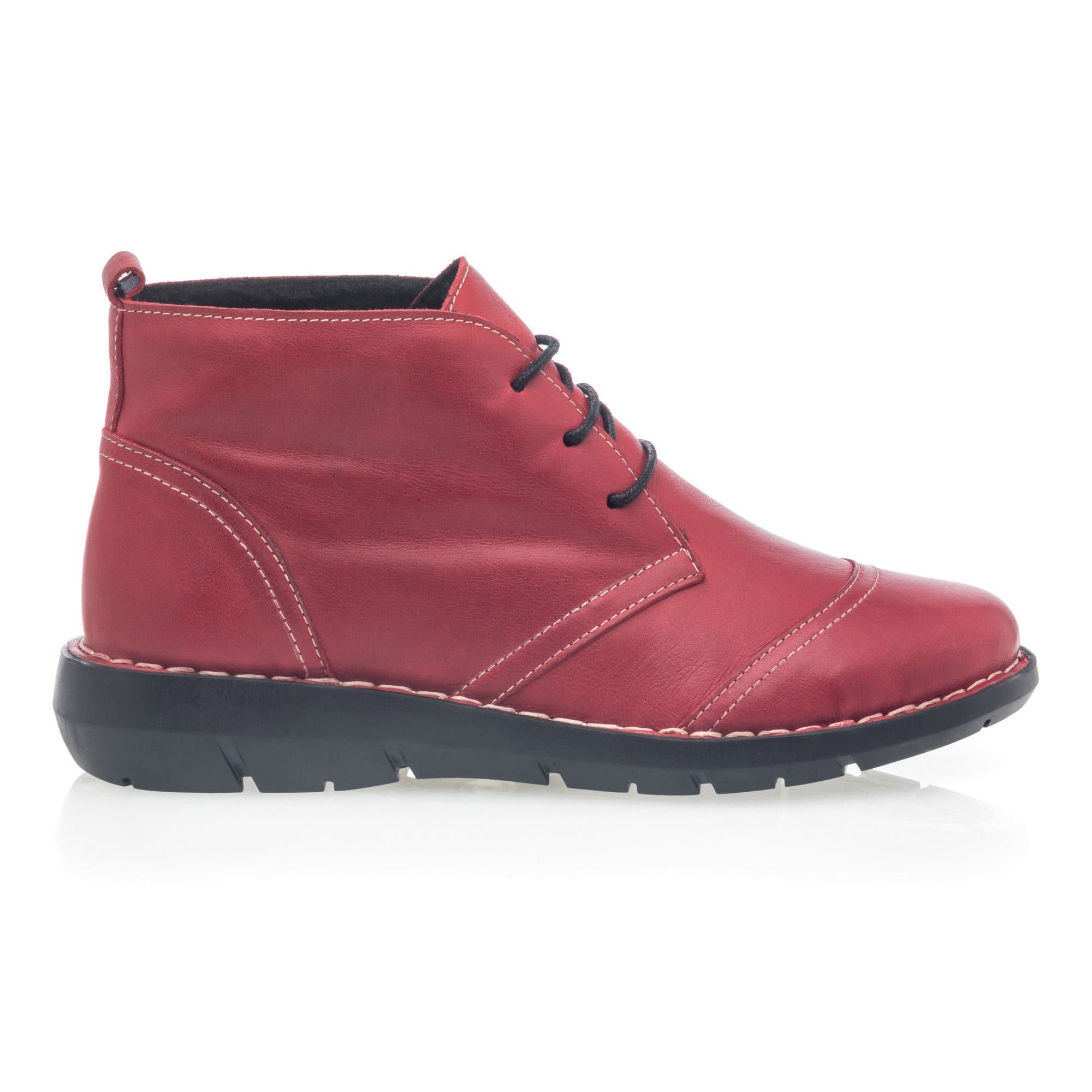 Bottines à lacets Femme en cuir rouge