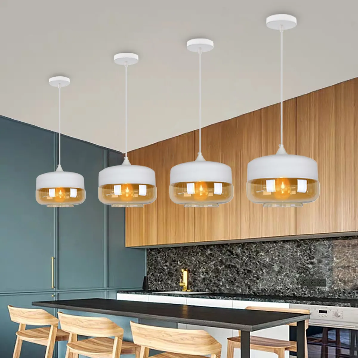 Stoex Lampe À Suspension Rétro Vintage Plafonnier en Verre Suspension Luminaire Moderne Blanc Pour Salon, Loft, Cuisine