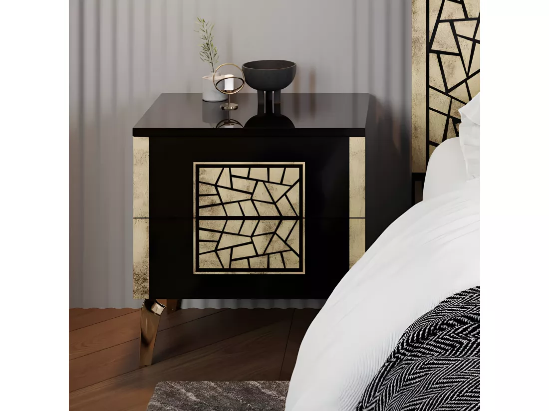 Chambre complète 160x200 Noir brillant/Or - NAHESA