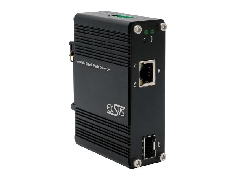 Exsys Medienkonverter EX-60340, 60W, SFP, mit PoE PoE  Medienkonverter 10/100/1000Base-T zu SFP