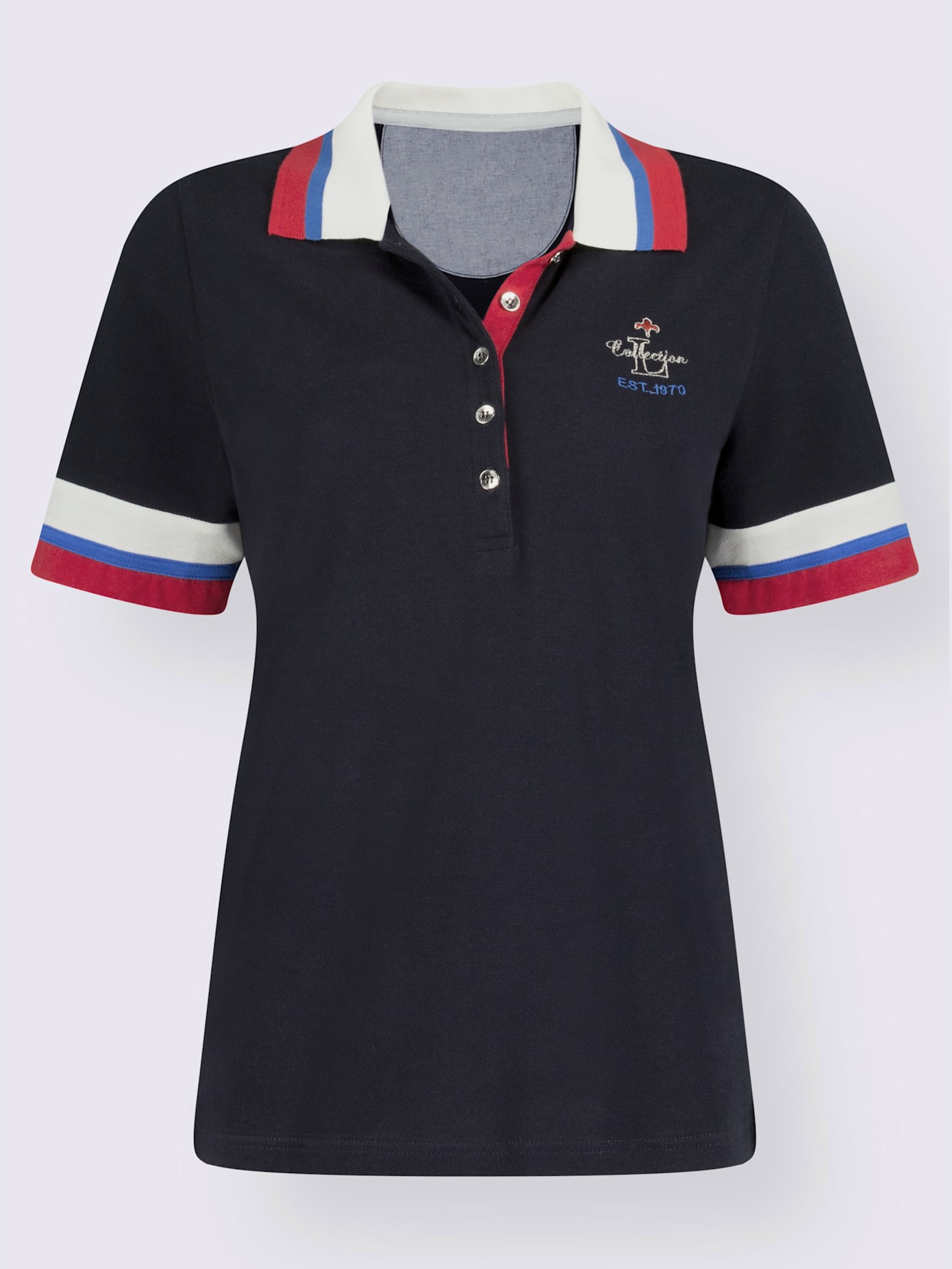 Polo femme manches courtes brodé détails tricolores