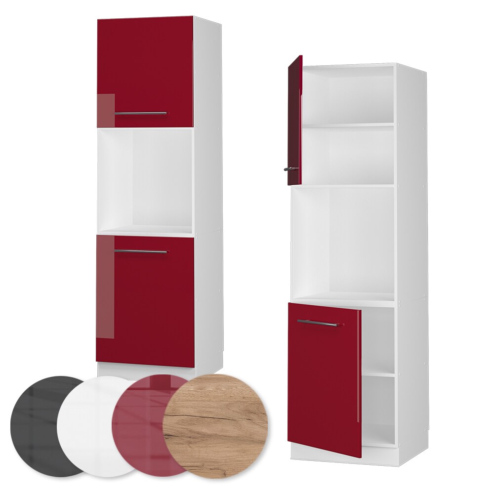 Vicco Herdumbauschrank Küchenschrank Küchenmöbel Fame-Line Weiß Bordeaux Rot 60 cm modern Hochglanz Küche Einbauküche Blende Herdschrank Hochschrank Küchenzeile Drehtür Einlegeboden