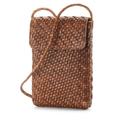 Leder-Handytasche geflochten, Braun