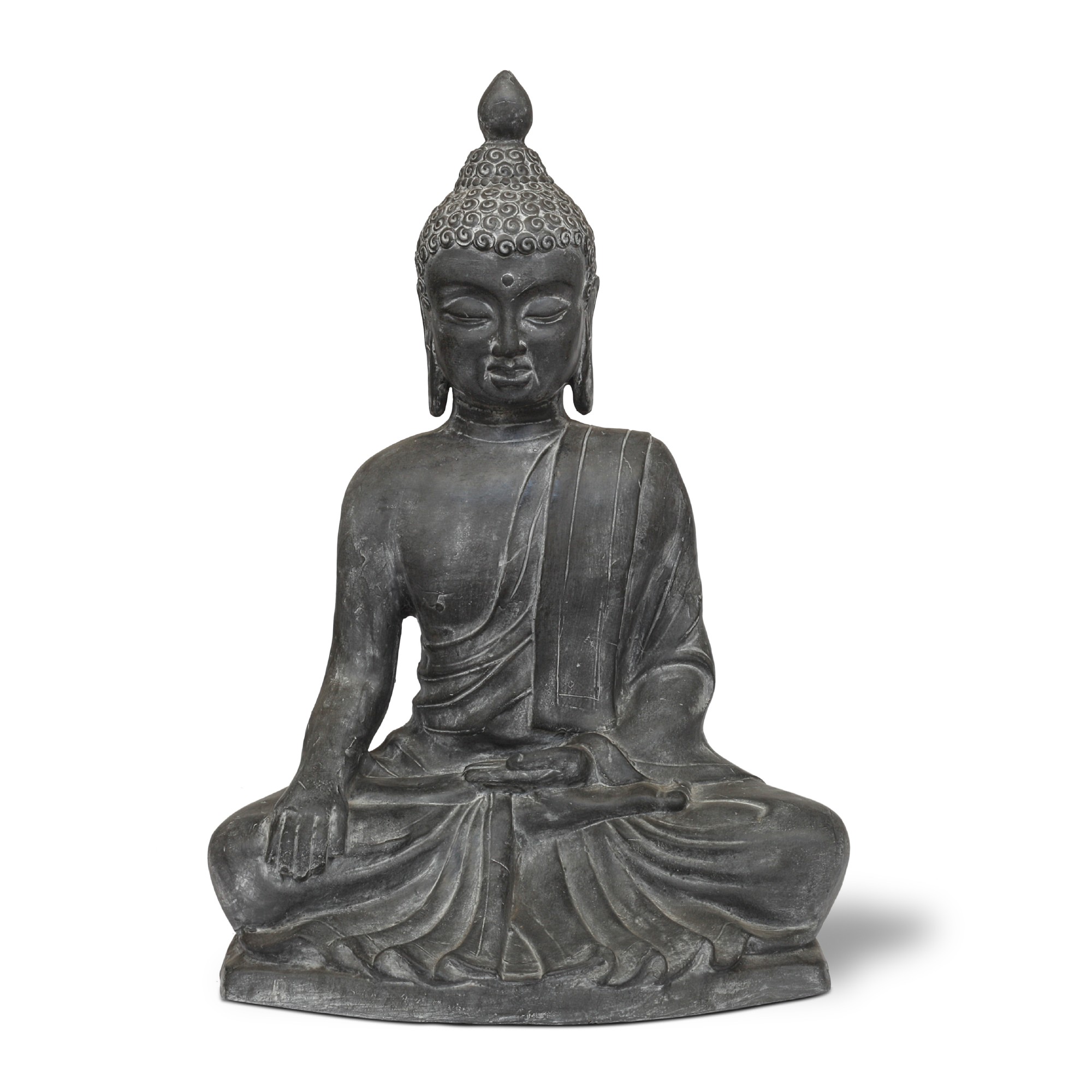 Skulptur 'Buddha unterwirft Mara', grau, H 70 cm, B 50 cm, T 30 cm von fischer's lagerhaus