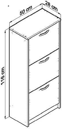 MATKAM Schuhschrank aus Holz 3S, in Schlichter Optik, B 50 x H 116 x T 28 cm, laminierte Möbelplatte 16 mm, mit Rückwand, 3 ausklappbare Schuhablagen (Sonoma Eiche – Weiß)