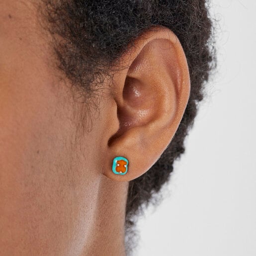 Brincos TOUS Vibrant Colors em prata, cornalina e esmalte