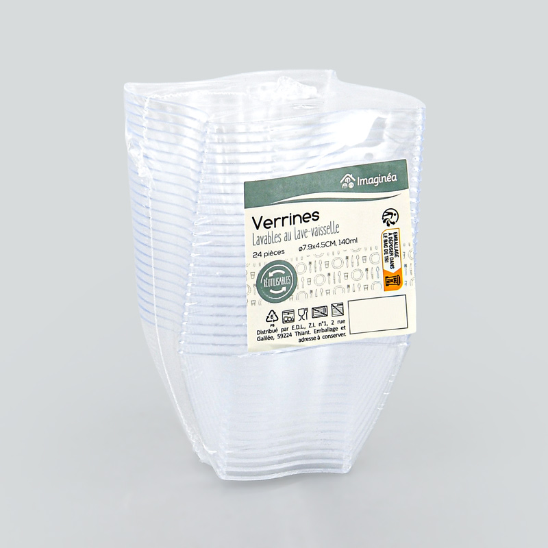Lot de 24 verrines ondulées transparentes
