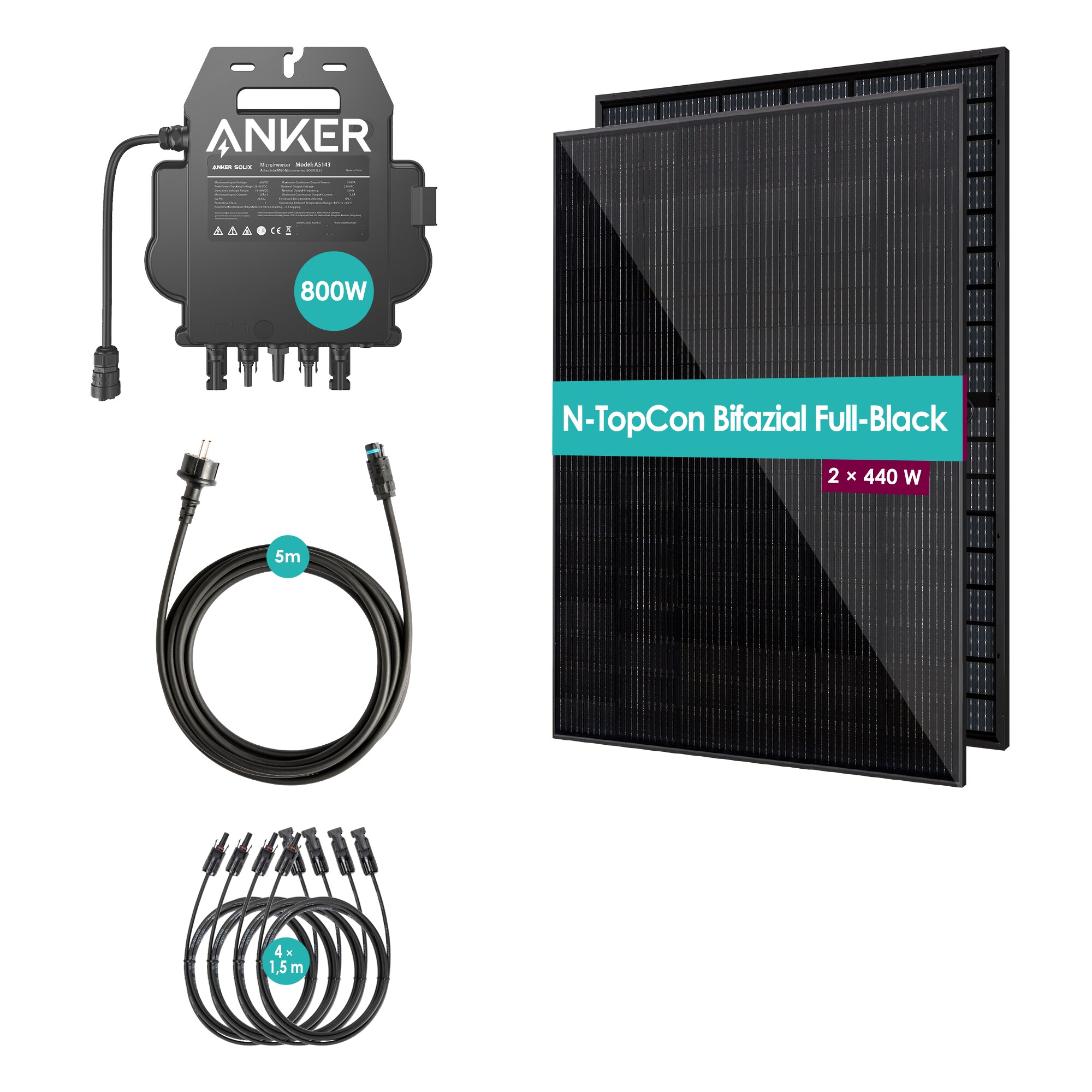 VALE BALKONKRAFTWERK MiniPV 800-MI80-V, 880Wp, Bifacial Full Black