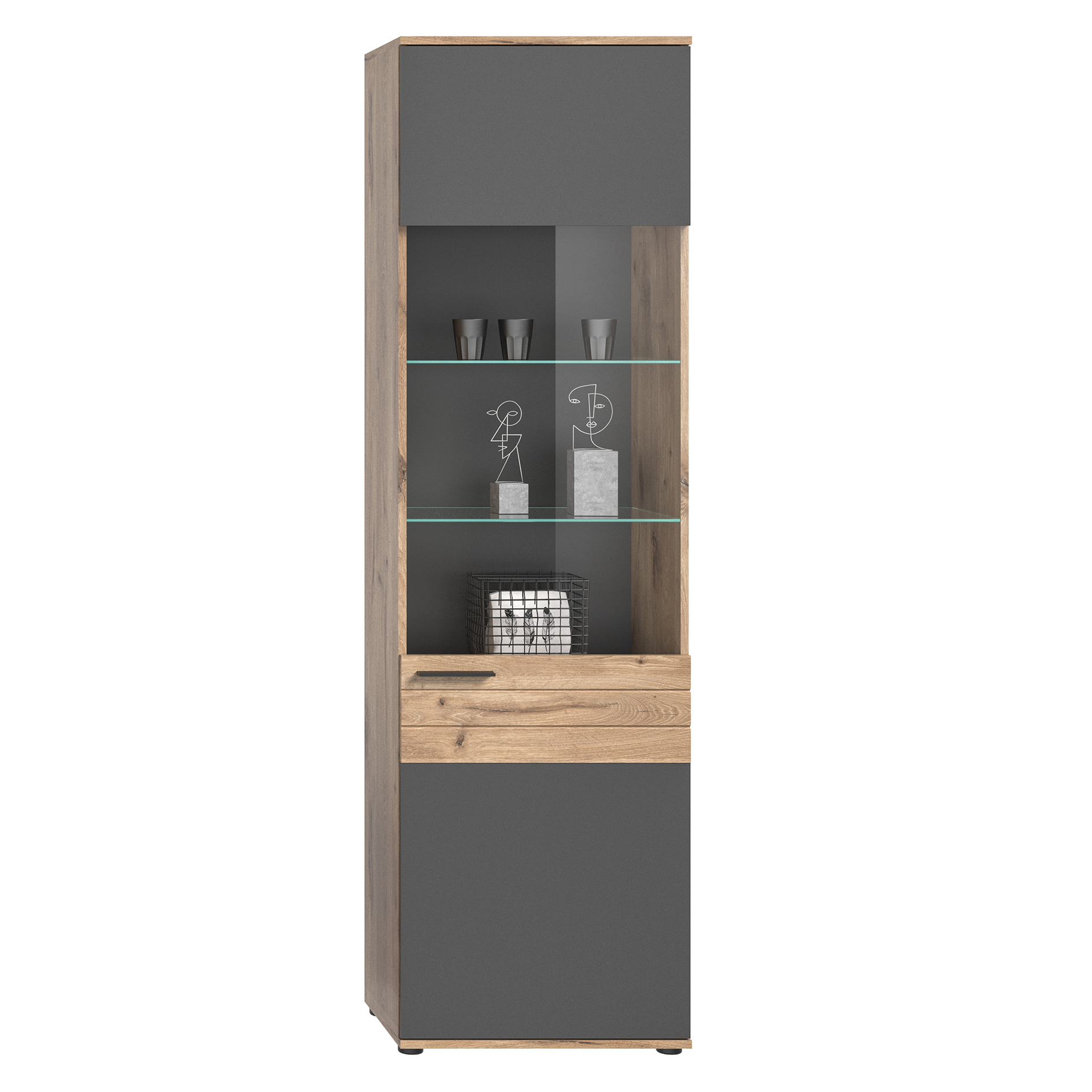 Vitrine MASON - Nox Oak - Basalt grau - 57 cm