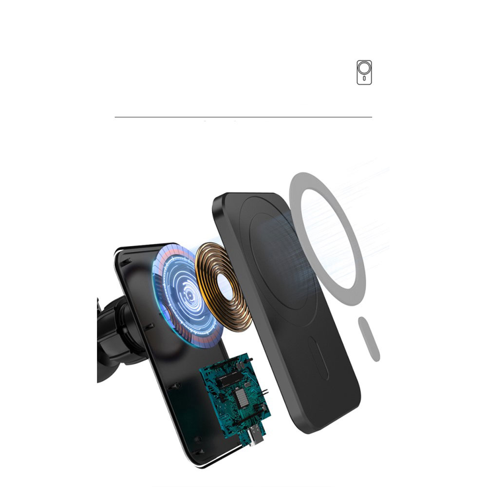(15W) 2in1 MagSafe Auto Ladegerät KFZ Halterung Magnetischer Qi Wireless Charger für Lüftungsgitter Air Frame - Schwarz