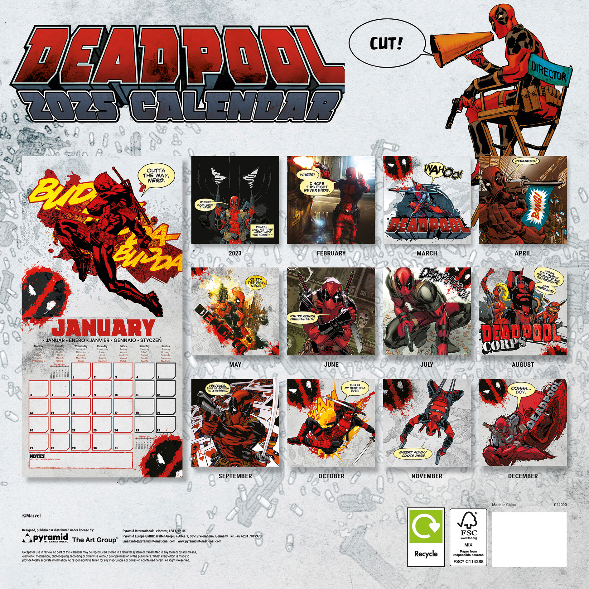 Broschürenkalender 2025 - mehrfarbig - Deadpool - 30x30 cm