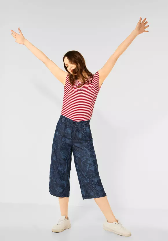 Loose Fit Denim-Culotte - blue snake laser print