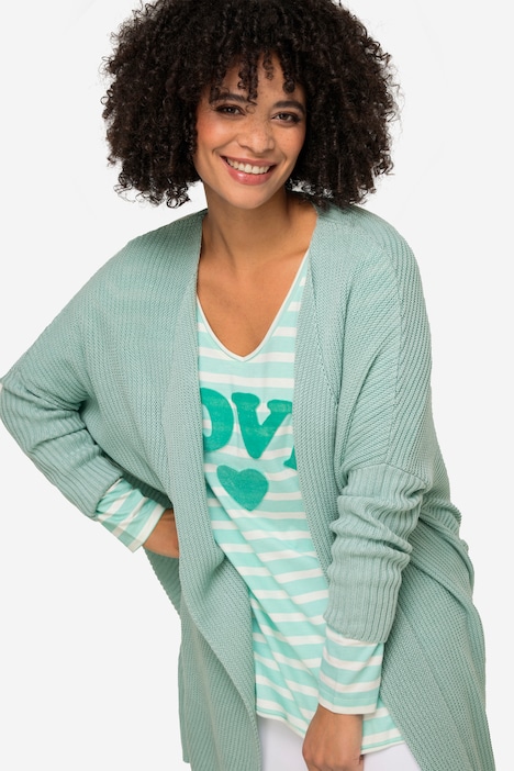 Strickjacke, oversized, offene Form, Feinstrick, V-Ausschnitt, Langarm