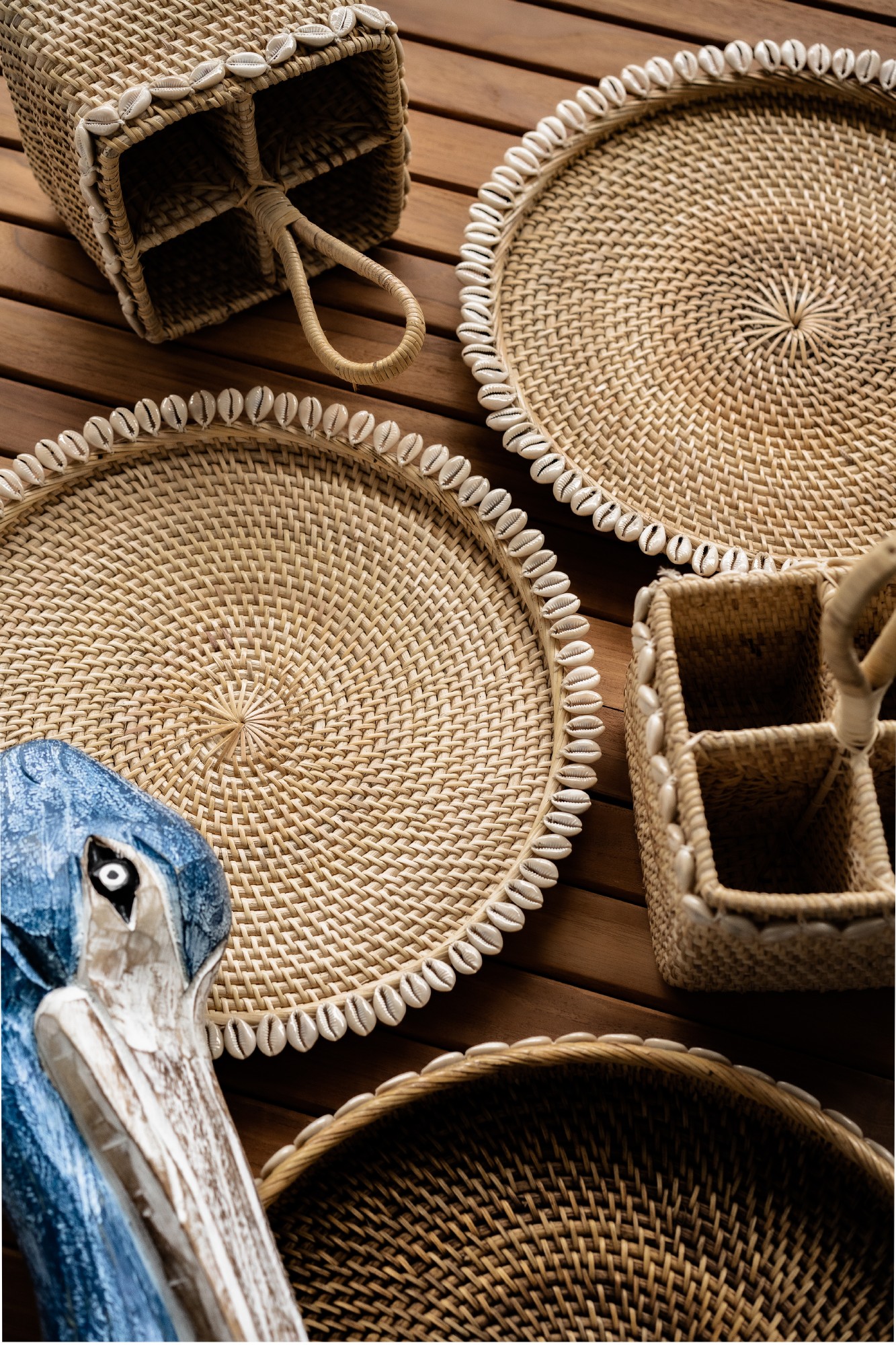 Besteck-Korb mit Muscheln, Rattan, B 18 cm, L 18 cm, H 28 cm zu 44,00