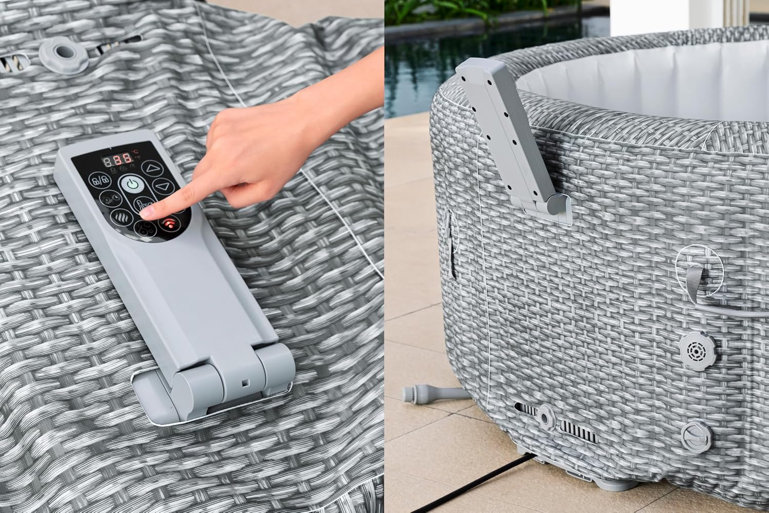 Bestway Lay-Z-SPA Energiespar-Whirlpool Bali AirJet, Ø196x71cm, 6 Personen, Heizung, Frostwächter, 140 AirJet-Düsen, App-Steuerung, UltraFit-Pumpeneinheit, Thermo-Abdeckung, Rattan, GS-Zertifiziert