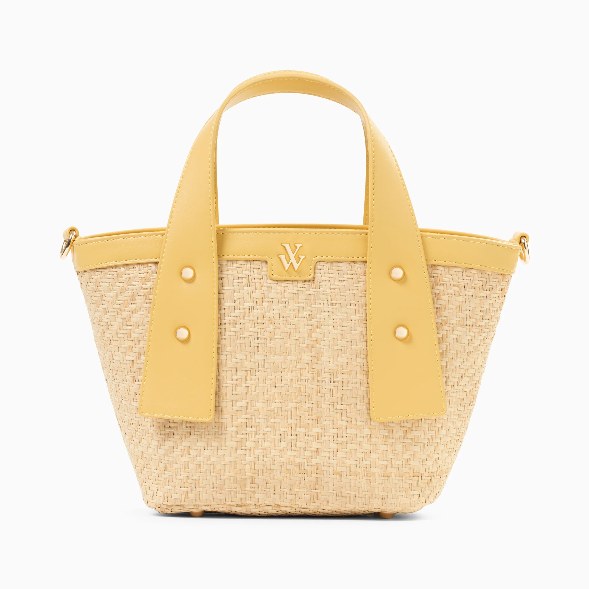 Sacs-Petit panier Juliana en raphia beige à détails jaunes