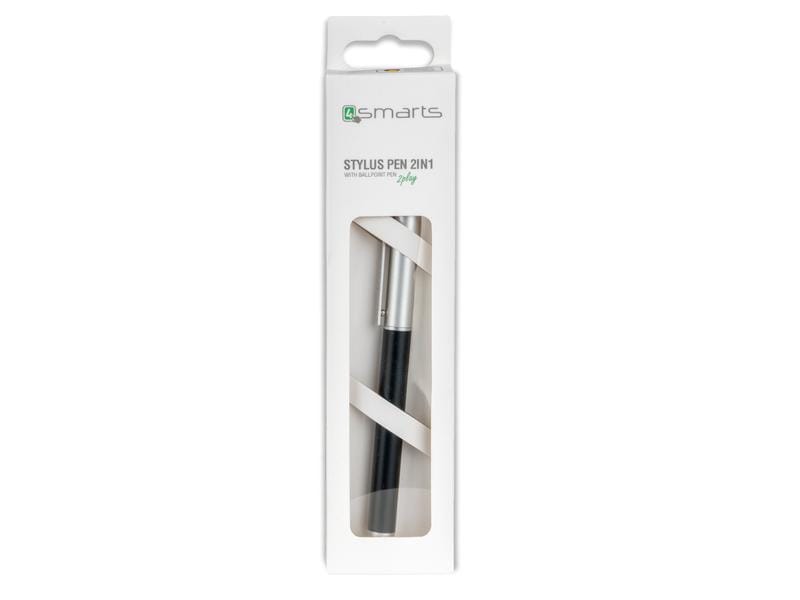 4smarts Eingabestift Stylus Pen 2in1 Schwarz Passiver Eingabestift mit integriertem Kugelschreiber