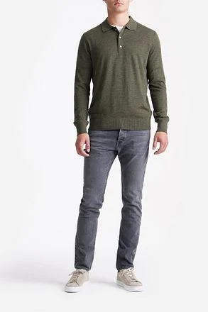 King Essentials The Robert Long Sleeve Poloshirt Merino Army Groen KM111030002-G010T kopen