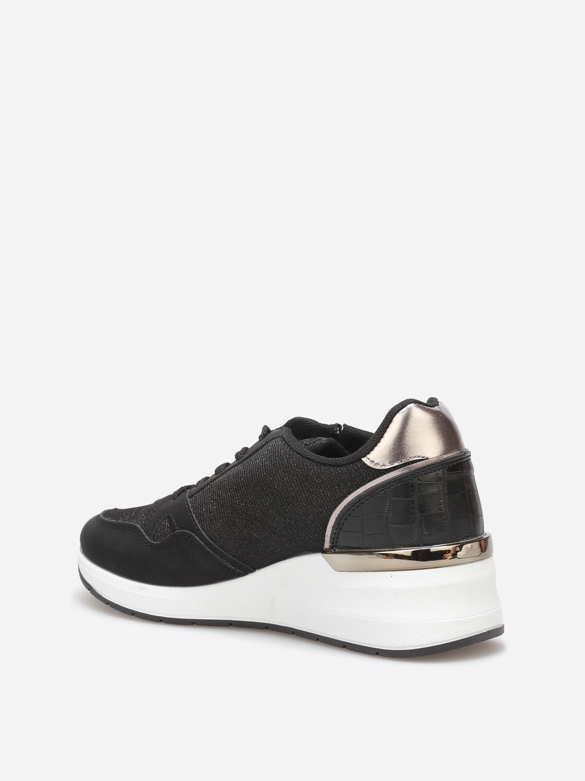 Baskets compensées à paillettes- Noir