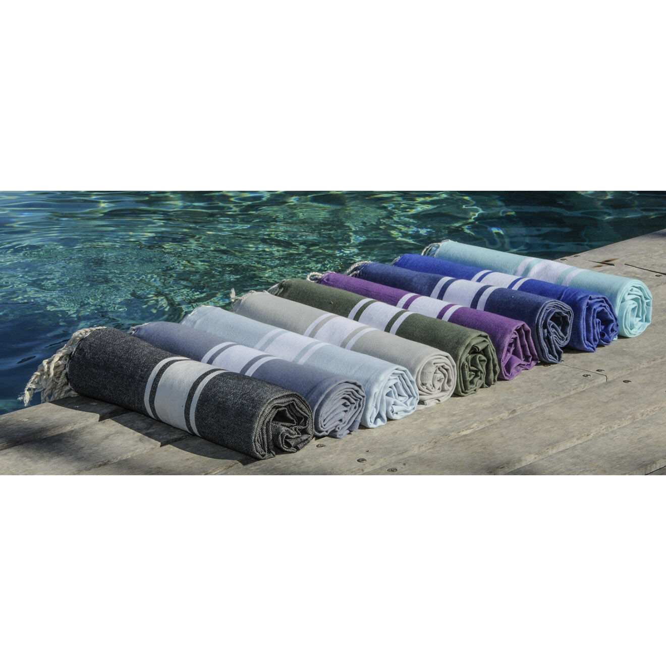 Febronie Fouta Traditionelle St Tropez rayure classique noire - 100x200 cm