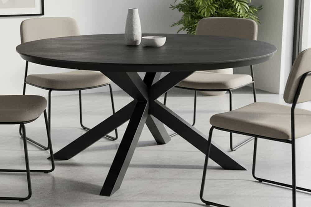Runder In- und Outdoor Esstisch GALAXY 120cm anthrazit Keramik Aluminium Gartentisch