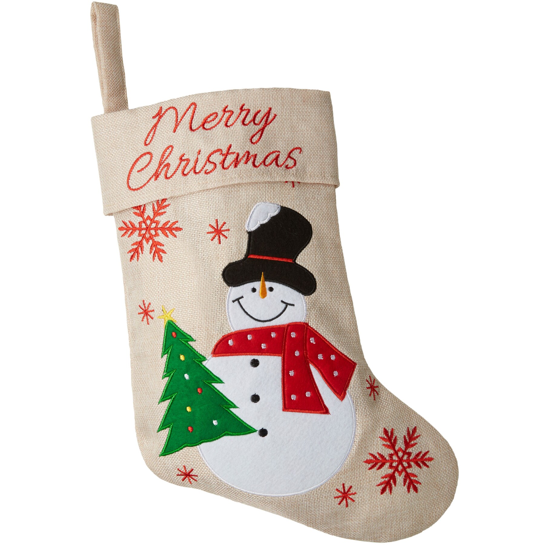 tectake® Nikolausstiefel in Jute-Optik mit Schneemann-Motiv