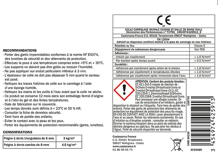 Colle carrelage murale cuisine et salle de bain Diall 10 kg