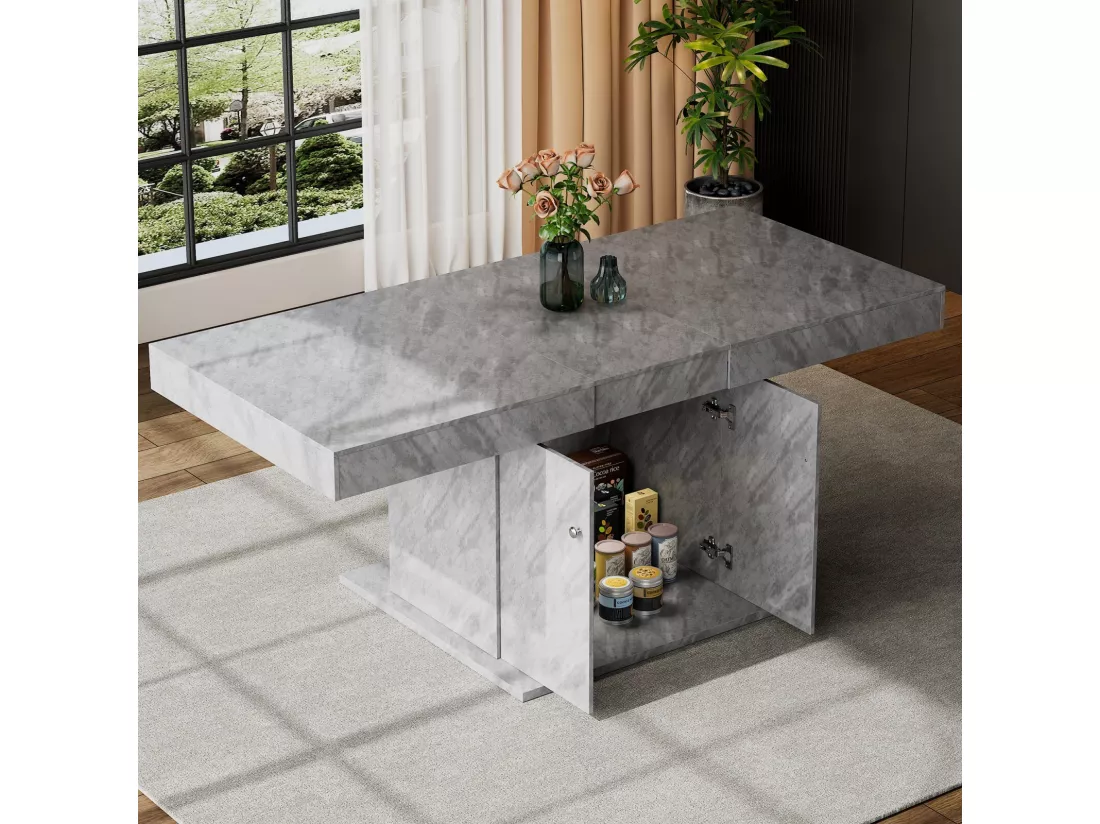 Table à manger extensible - 4 à 8 personnes - avec espace de rangement - panneaux de particules gris - 140/180x80x76cm