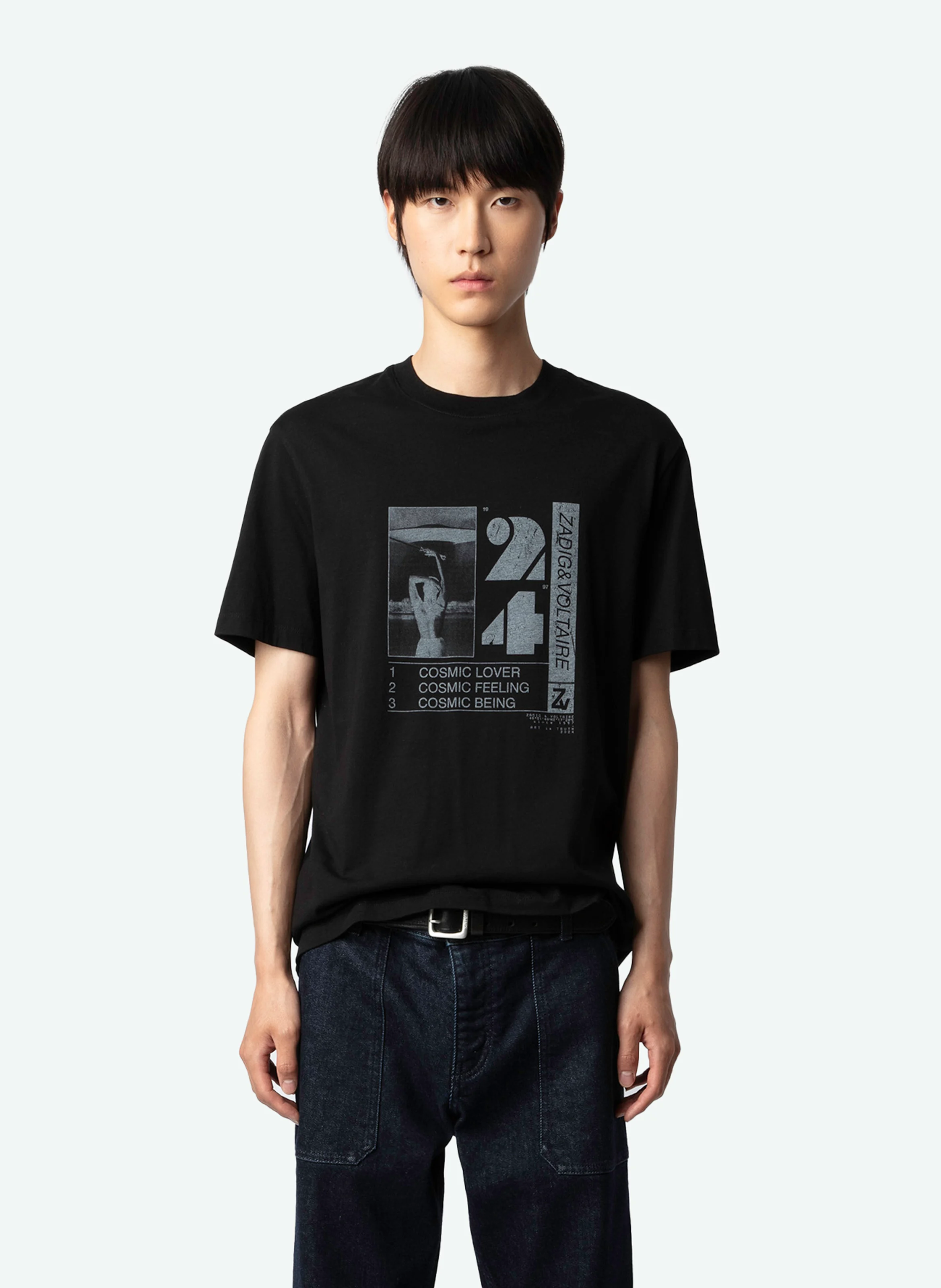 TED - Tee-shirt col rond droit en coton bio imprimé | Noir