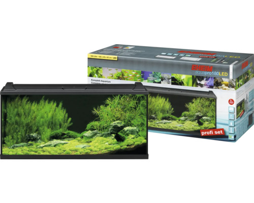 EHEIM aquaproLED 180 aquariumset met LED-verlichting, filter, verwarming, thermometer en net (zonder kast), zwart, ca. 180 L, 100 x 45 x 40 cm