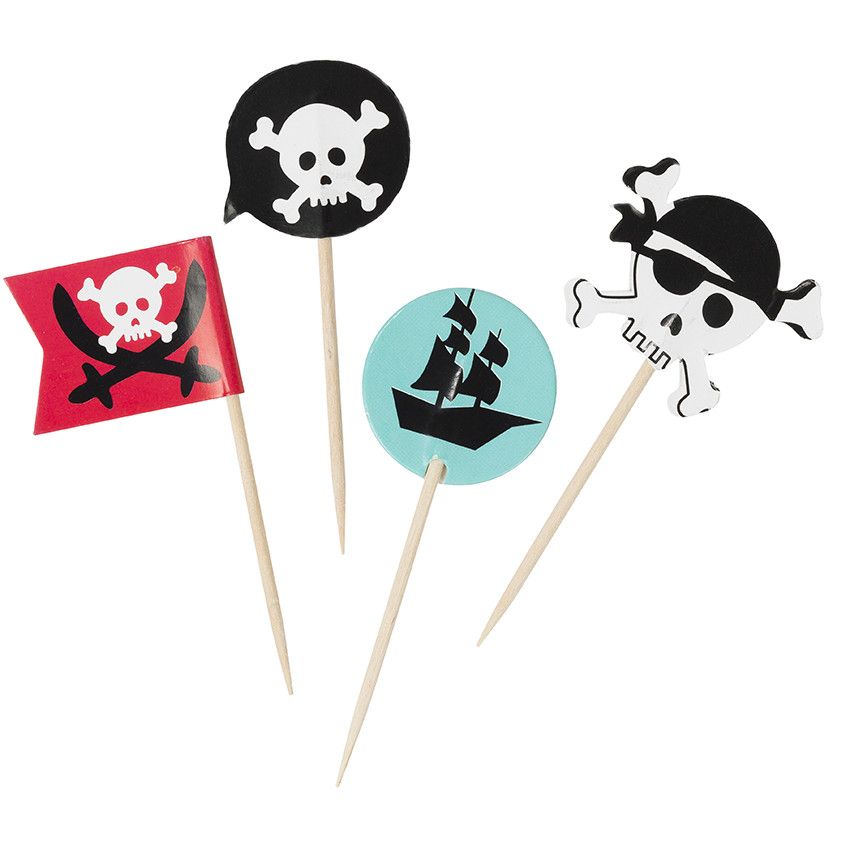 x 10 piques à gateau d'anniversaire en bois Pirate - Bleu ou Jaune
