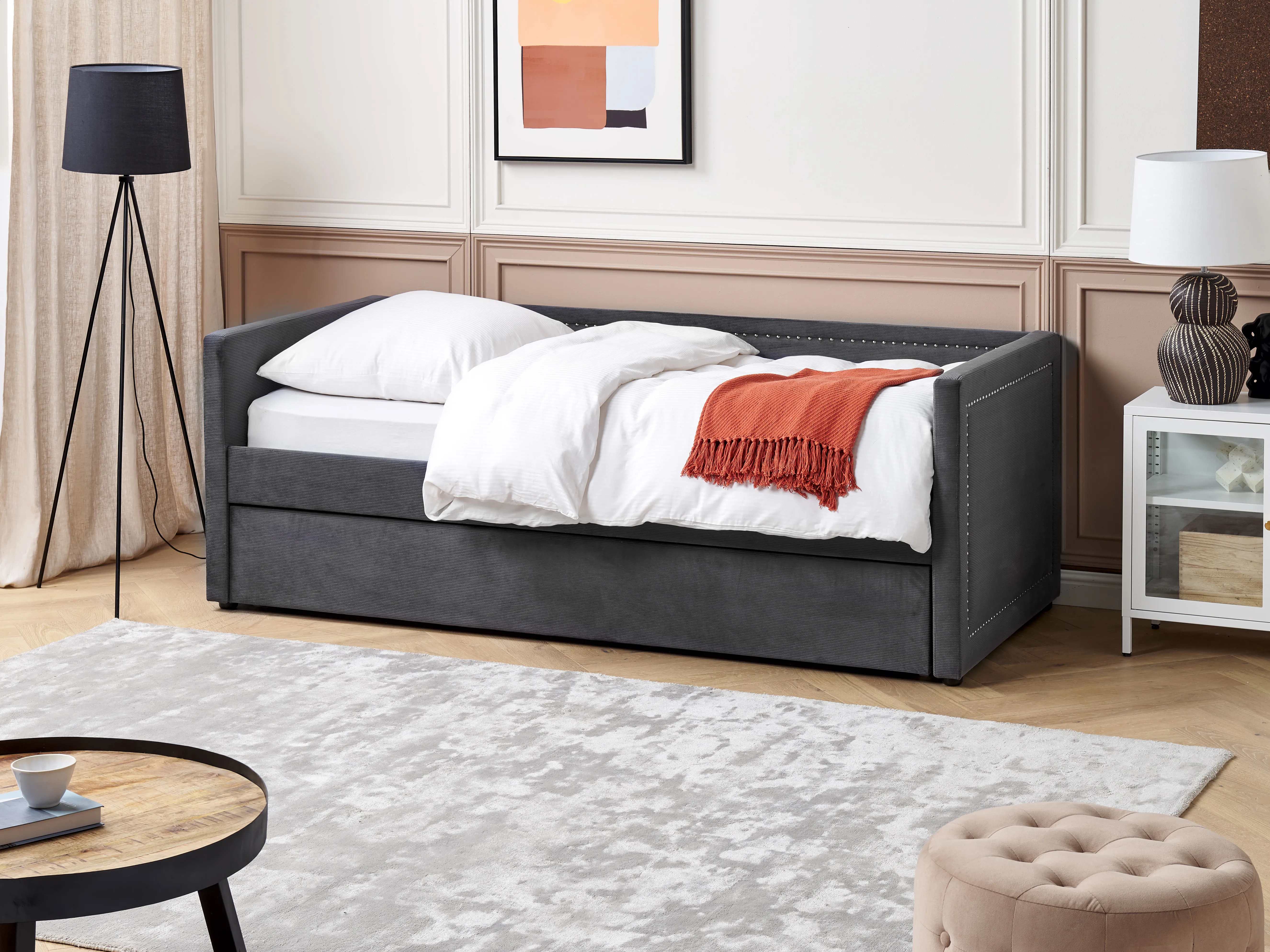 Onderschuifbed Corduroy MIMIZAN 90 x 200 cm Donkergrijs