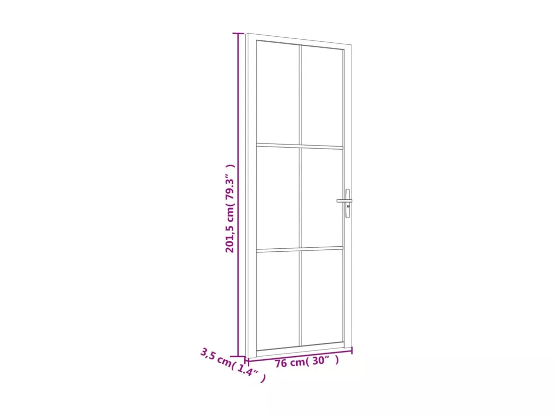 Porte intérieure 76x201,5 cm Noir Verre ESG et aluminium