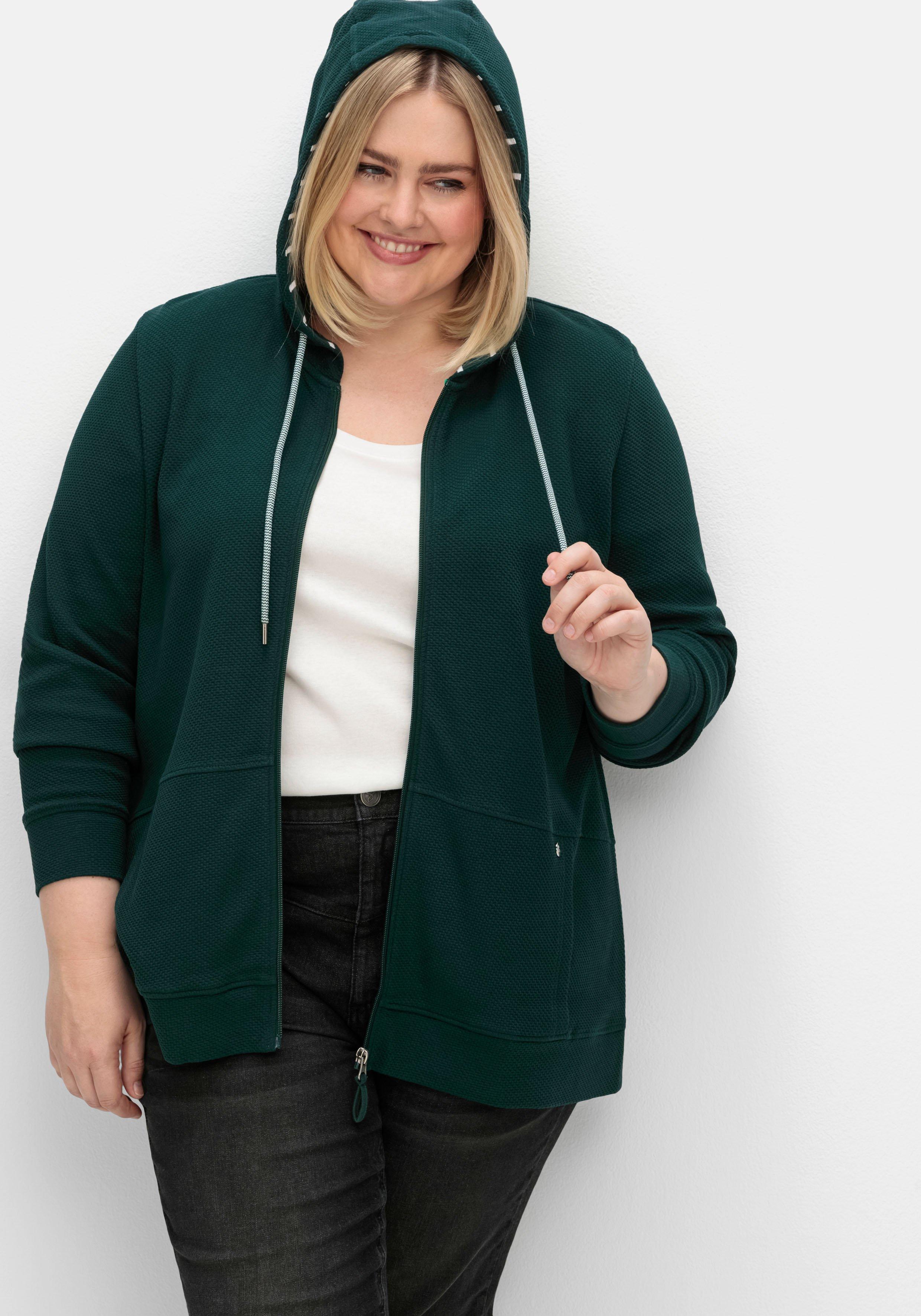 Sweatjacke mit Kapuze, aus  Waffelpiqué