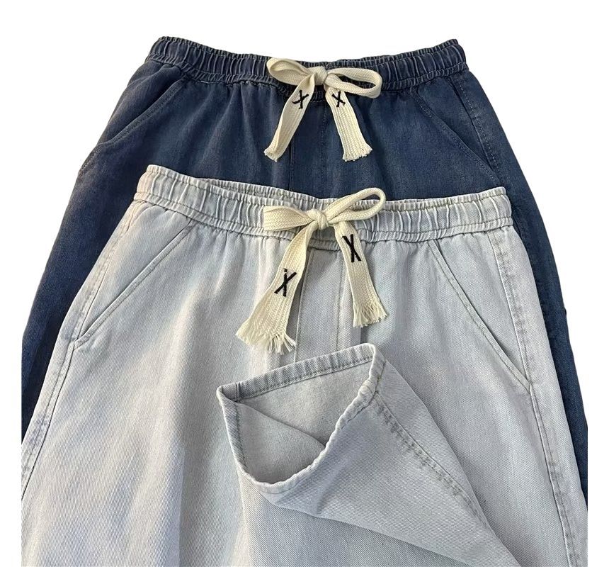 Plummie - Gewassen wijde jeans met trekkoordtaille