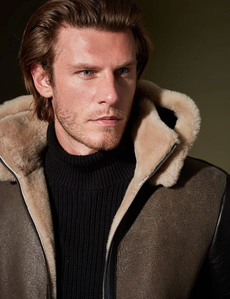 VENTCOUVERT BOMBARDIER À CAPUCHE HOMME MERINO AMAZONE CAMEL