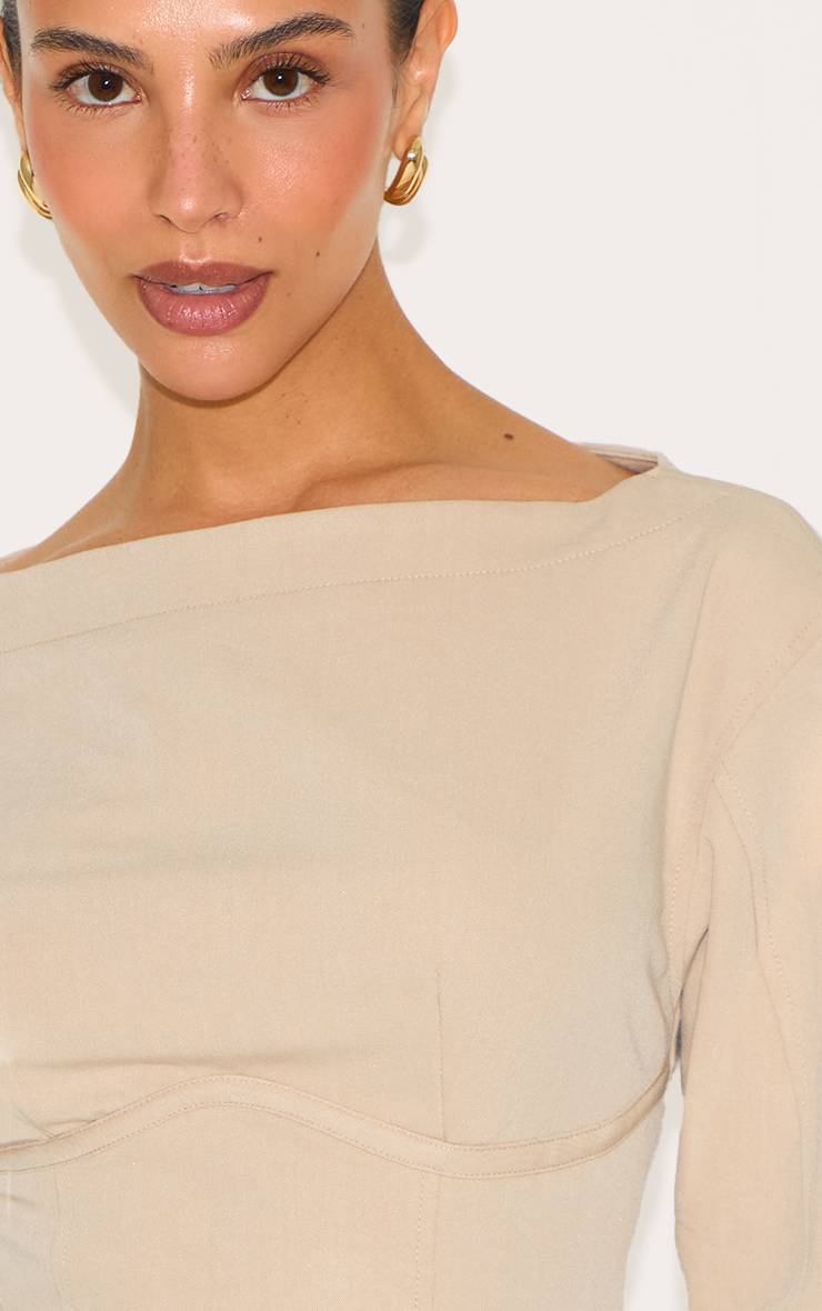 Gris Pierre Haut Long Petite Avec Détail Taille Cintrée En Tissu Tissé