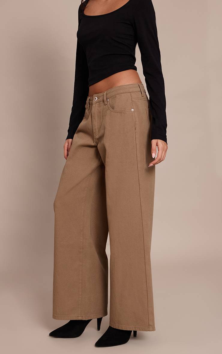 Vert Olive Jean Boyfriend Taille Basse À Jambe Large