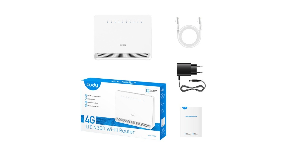 CudyN300 Wi-Fi 4G LTE Cat4 Router  (Wit, Cudy App, nano SIM-slot)
