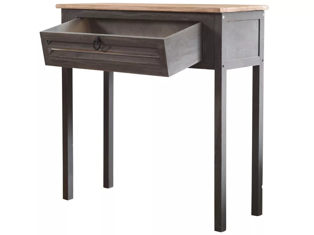Table Bureau Console 1 Tiroir Bois Gris Shabby 75x75x30,5