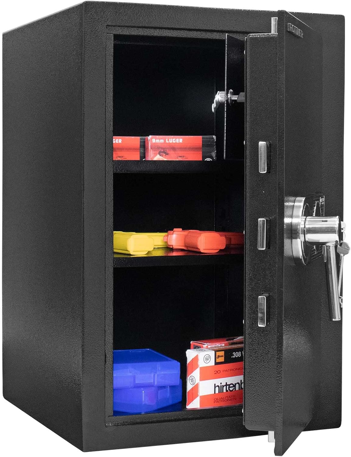Rottner Wertschutzschrank Ben 65 EN1 mit Doppelbartschloss 2 Schlüssel Aufbohrschutz Schwarz HxBxT 655x435x445 mm versperrbarer Innentresor 2 verstellbare Fachböden Befestigungsmaterial