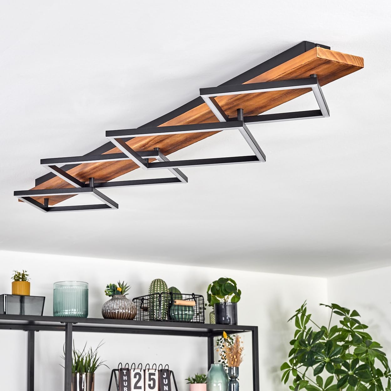 HOFSTEIN LED Deckenleuchte Pompu, Deckenlampe aus Metall/Holz/Kunststoff in Dunkelbraun/Schwarz/Weiß, 56W, 7600 Lumen, 3000 Kelvin, moderne Leuchte für Schlafzimmer, Esszimmer, Wohnzimmer, Küche, Flur