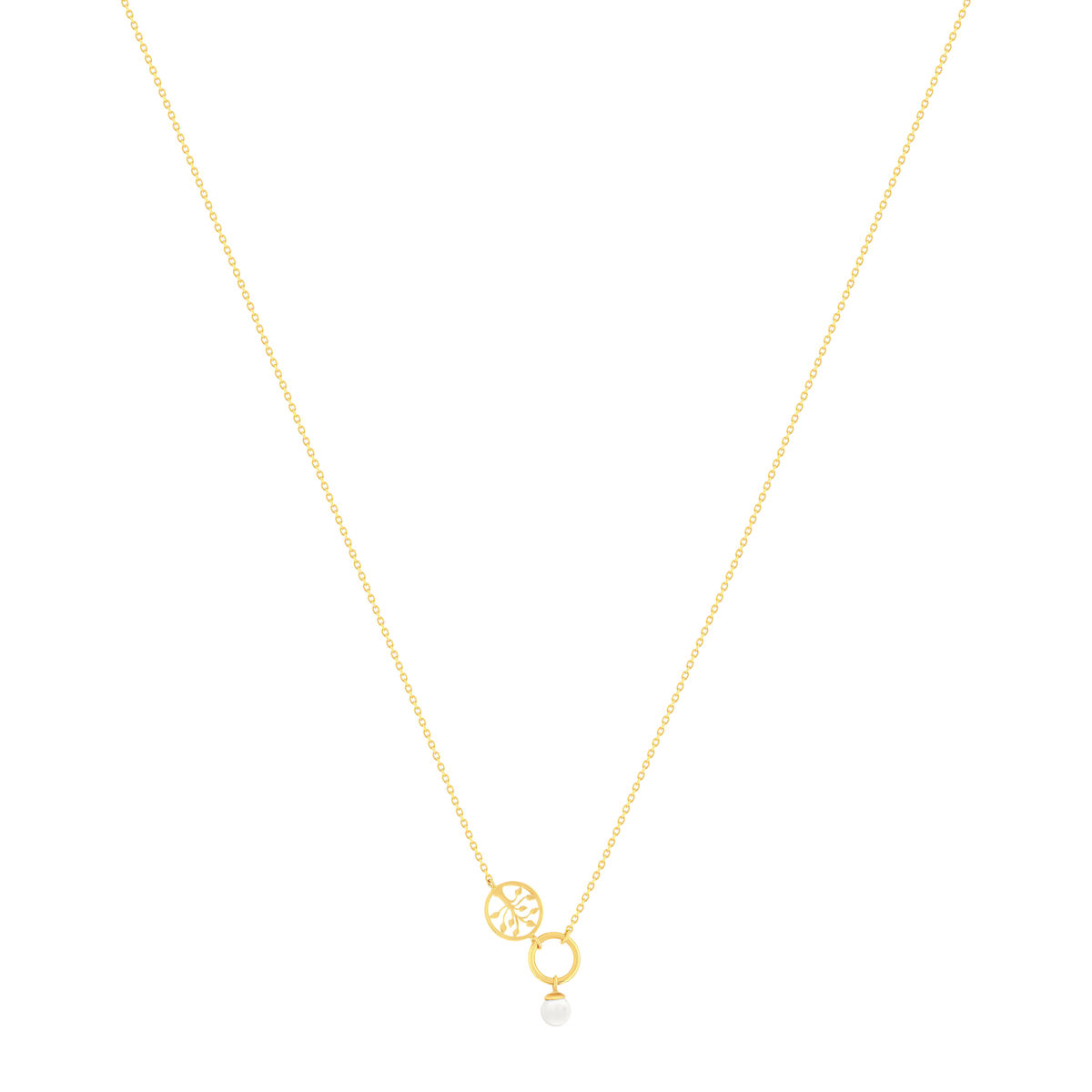 Collier or 375 jaune arbre de vie et perle de culture de Chine 43cm