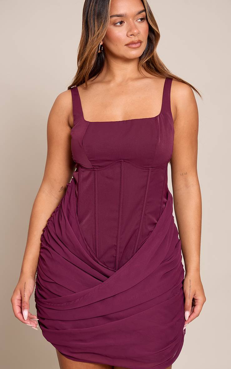 Rouge Vin Robe Mini Corset À Détail Drapé Ajusté