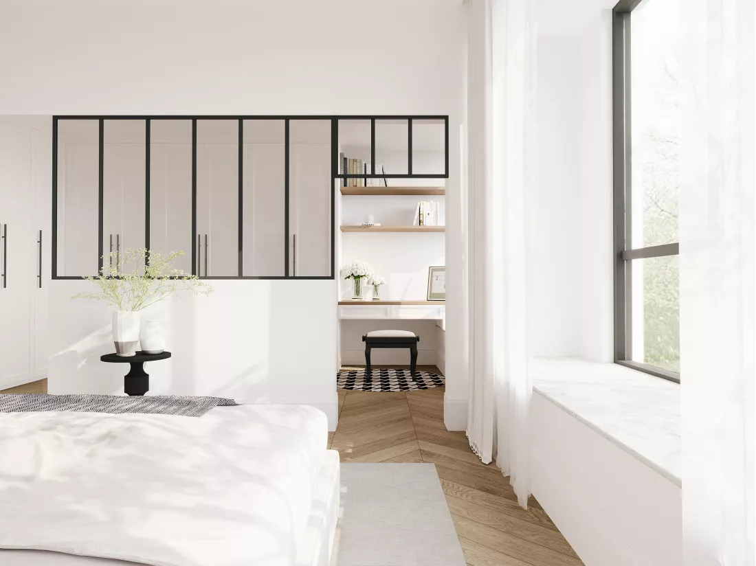 Verrière atelier avec imposte en aluminium thermolaqué - L180 x H105 + L73 x H40 cm - Noir - BAYVIEW