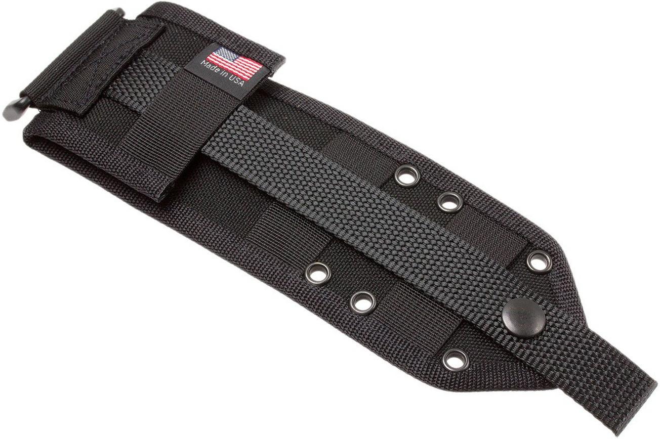 ESEE Model 4 black blade, grey handle 4P-MB met coyote schede   clip en MOLLE-back