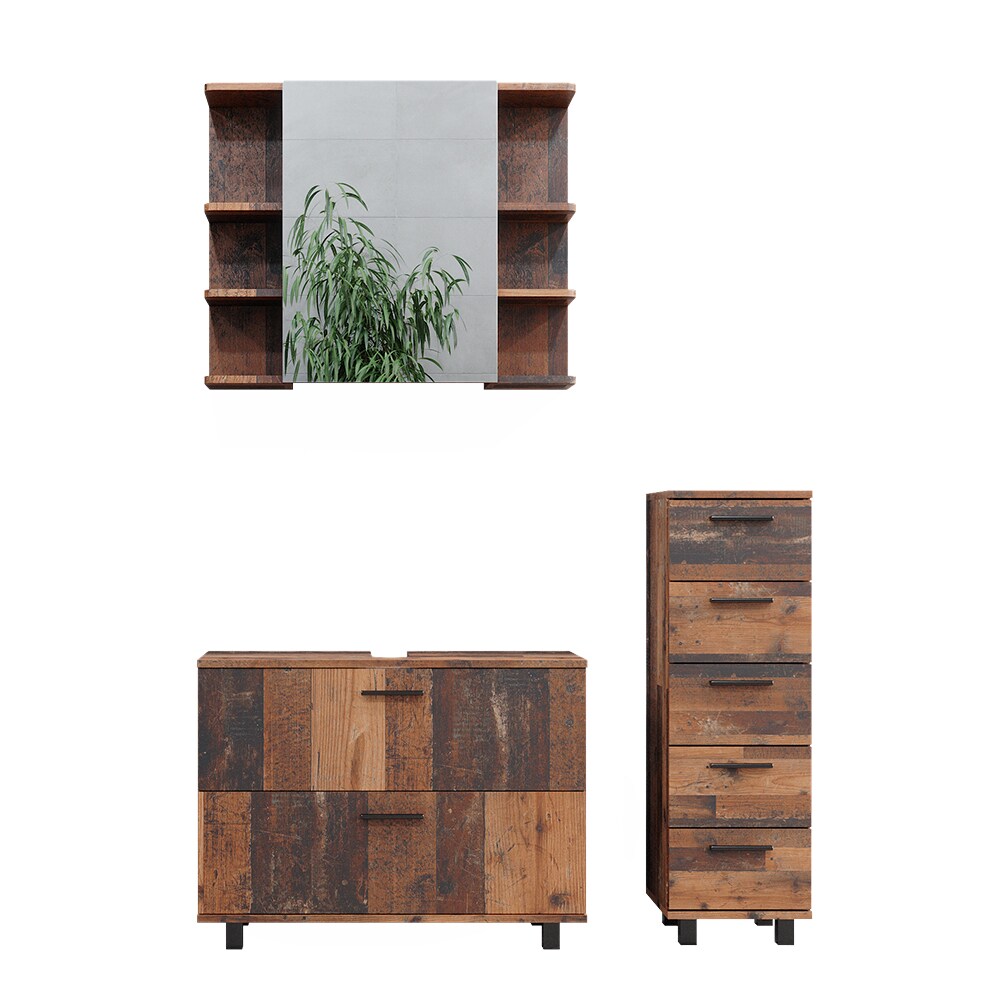 Vicco Badmöbelset Ilias Old Style modern Badezimmerschrank Badschrank Badezimmermöbel Waschtischunterschrank Waschbeckenunterschrank Spiegelschrank Midischrank Schranktür Schrankfach Schrankschublade